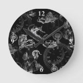 不思議の国のティータイムの黒の時計のアリス ラウンド壁時計 (正面)
