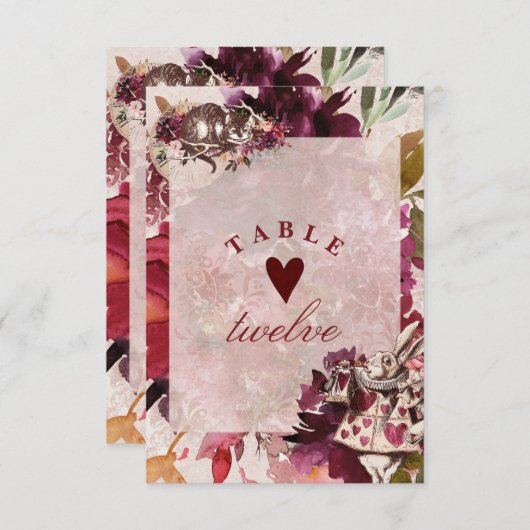 不思議の国のテーブル結婚の番号のアリス 招待状 (正面/裏面)