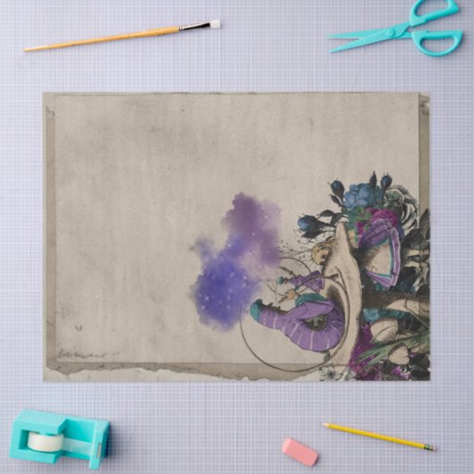 不思議の国のデコパージュの紫色の毛虫アリス 薄葉紙 (クラフト)