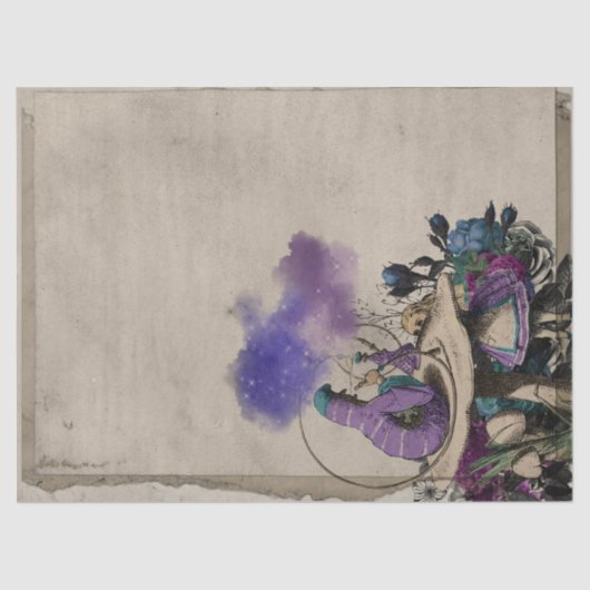 不思議の国のデコパージュの紫色の毛虫アリス 薄葉紙 (正面)