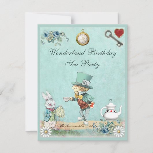不思議の国のハット三兄弟の誕生日ティーパーティー 招待状 (正面)
