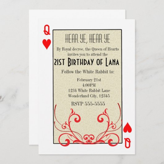 不思議の国のハートの女王のカード招待状 招待状 (正面/裏面)