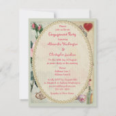 不思議の国のバラのコラージュの婚約パーティのアリス 招待状 (裏面)