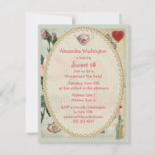 不思議の国のバラのコラージュの菓子16のアリス 招待状 (裏面)