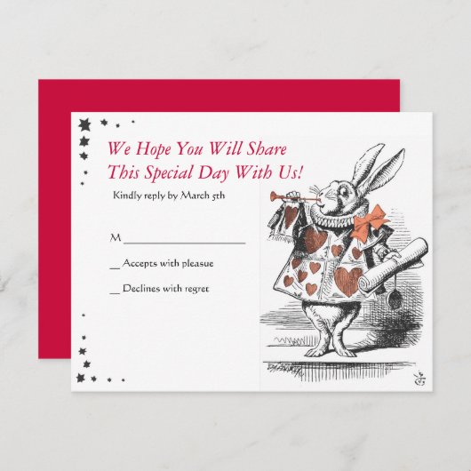 不思議の国のバルミツワーの応答カードのアリス 出欠カード (正面/裏面)