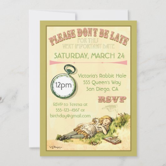 不思議の国のバースデーパーティ招待状のアリス 招待状 (裏面)