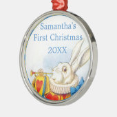不思議の国のパーソナライズな初めてのクリスマスのアリス メタルオーナメント (左)