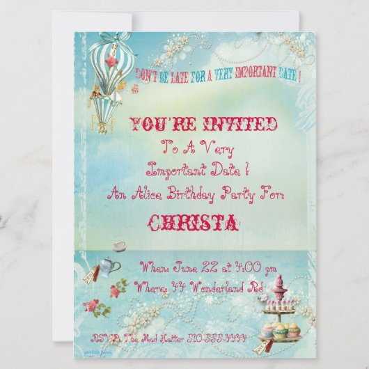 不思議の国のパーティの招待状の大きいアリス 招待状 (裏面)