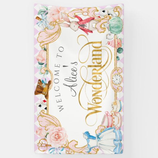 不思議の国のパーティーの誕生パーティーのティーアリス 横断幕 (縦)