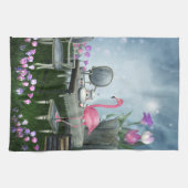 不思議の国のピンクのフラミンゴのお茶会の台所タオル キッチンタオル (横)