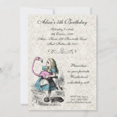 不思議の国のピンクのフラミンゴの誕生会のアリス 招待状 (裏面)