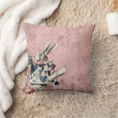 不思議の国のピンク色の青いヘラルドの白うさぎアリス クッション (ブランケット)