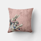 不思議の国のピンク色の青いヘラルドの白うさぎアリス クッション (裏面)