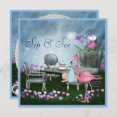 不思議の国のフラミンゴの一口は及び男の子のベビーシャワーを見ます 招待状 (正面/裏面)