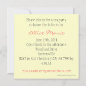 不思議の国のブライダルまたはベビーシャワーの招待のアリス 招待状 (裏面)