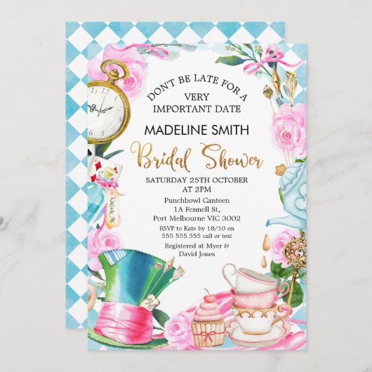 不思議の国のブライダルシャワーでアリスに遅れをとるな 招待状 (正面/裏面)