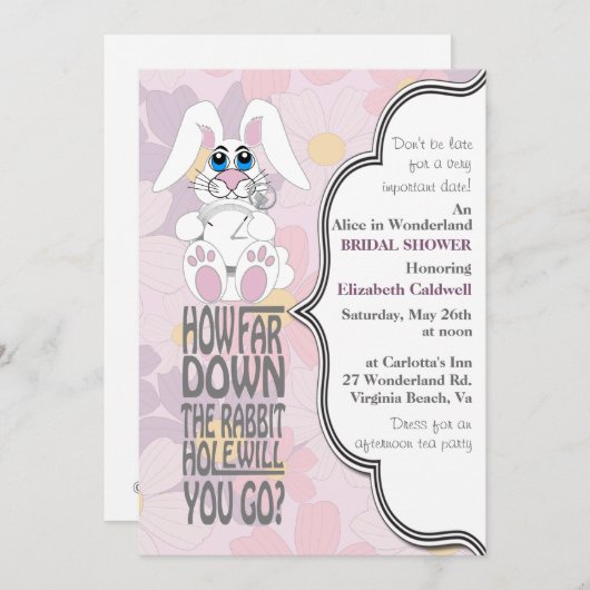 不思議の国のブライダルシャワーのアリス 招待状 (正面/裏面)