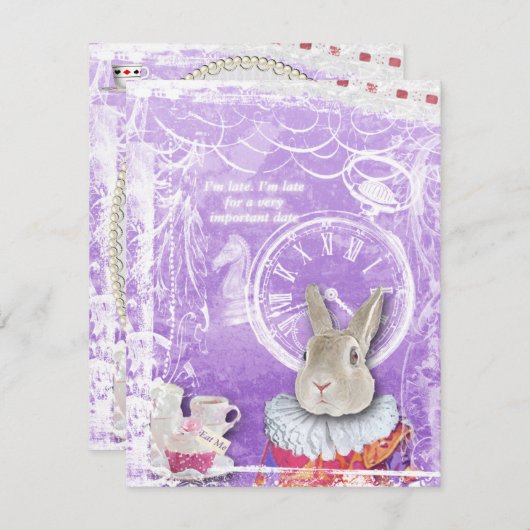 不思議の国のブライダルシャワーのコラージュのかわいいアリス 招待状 (正面/裏面)