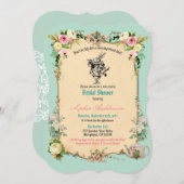不思議の国のブライダルシャワーの招待のティール(緑がかった色)のアリス 招待状 (正面/裏面)