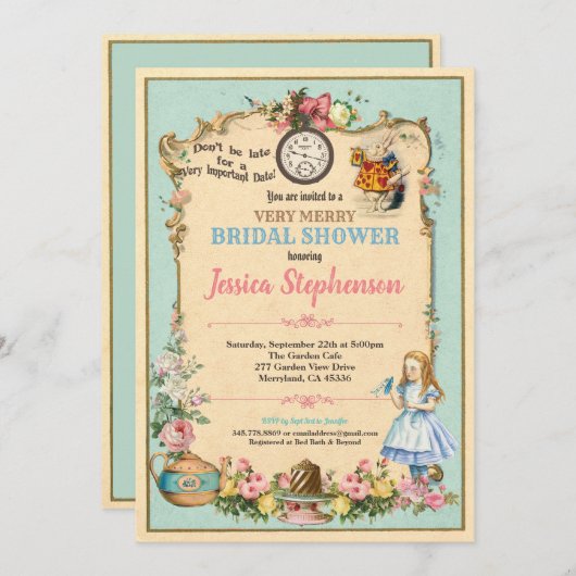 不思議の国のブライダルシャワーのinvitaionのアリス 招待状 (正面/裏面)