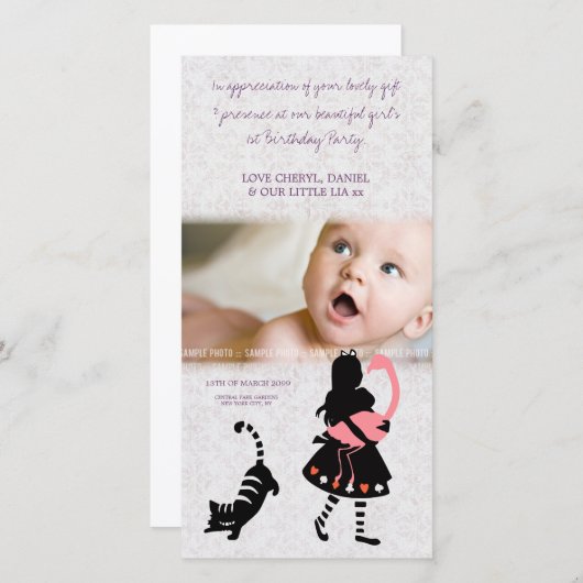 不思議の国のベビーの写真カードのアリスありがとう サンキューカード (正面/裏面)