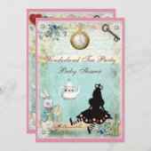 不思議の国のベビーシャワーのお茶会のプリンセスアリス 招待状 (正面/裏面)