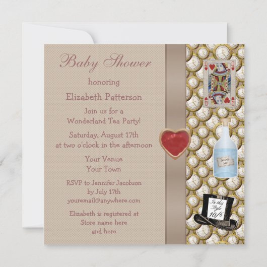 不思議の国のベビーシャワーのお茶会の招待のアリス 招待状 (裏面)