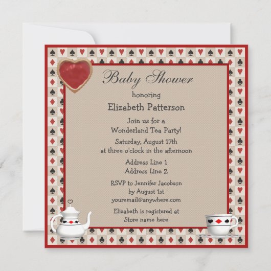 不思議の国のベビーシャワーのお茶会の招待のアリス 招待状 (裏面)