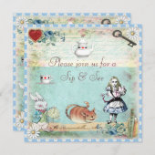 不思議の国のベビーシャワーのヴィンテージアリスをすすって下さい及び見て下さい 招待状 (正面/裏面)