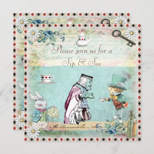 不思議の国のベビーシャワーのヴィンテージアリスをすすって下さい及び見て下さい 招待状 (正面/裏面)