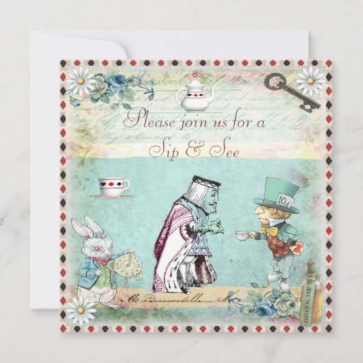 不思議の国のベビーシャワーのヴィンテージアリスをすすって下さい及び見て下さい 招待状 (正面)