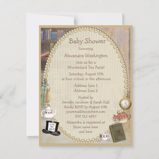 不思議の国のベビーシャワーのヴィンテージアリス 招待状 (裏面)