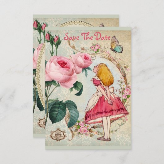 不思議の国のベビーシャワーの保存のアリス日付 セーブザデート (正面/裏面)