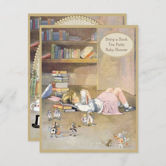 不思議の国のベビーシャワーの本アリスを持って来て下さい 招待状 (正面/裏面)