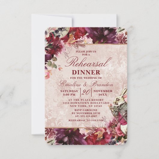 不思議の国のリハーサル結婚ディナーのアリス 招待状 (正面)