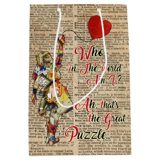 不思議の国のヴィンテージの引用文のカスタムのギフトバッグのアリス ミディアムペーパーバッグ (正面)