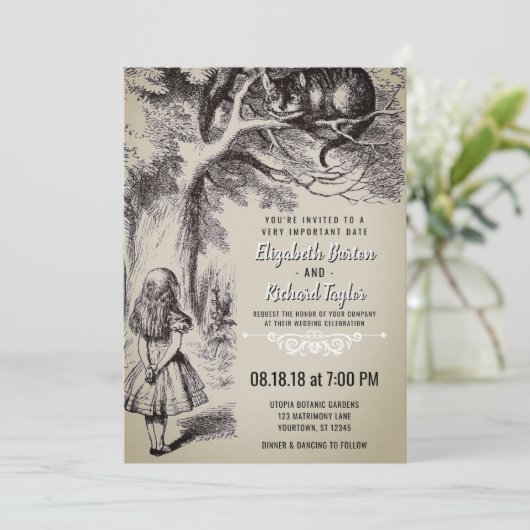 不思議の国のヴィンテージの結婚式招待状のアリス 招待状 (スタンド正面)
