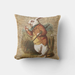 不思議の国のヴィンテージの芸術の白いウサギアリス クッション