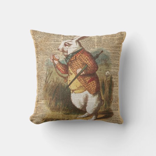 不思議の国のヴィンテージの芸術の白いウサギアリス クッション (正面)