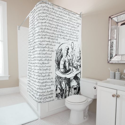 不思議の国のヴィンテージの黒い及び白人のアリス シャワーカーテン (インサイチュ)