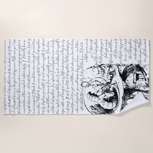 不思議の国のヴィンテージの黒い及び白人のアリス ビーチタオル (正面)