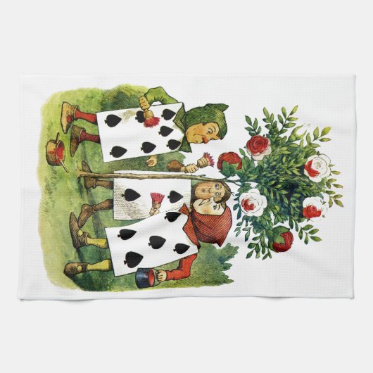 不思議の国の中心のバラの女王を絵を描くこと キッチンタオル (横)