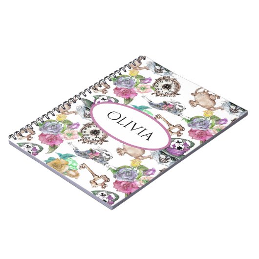 不思議の国の名パーソナライズされた前のアリス ノートブック (左側)