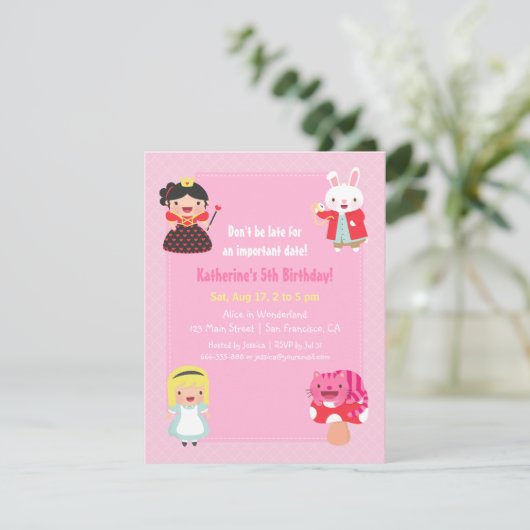不思議の国の女の子の誕生日パーティーでかわいいアリス 招待状 (スタンド正面)