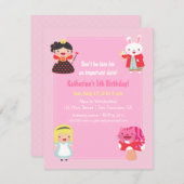 不思議の国の女の子の誕生日パーティーでかわいいアリス 招待状 (正面/裏面)