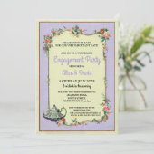 不思議の国の婚約のティーポットのカップルのパーティーの紫色 招待状 (スタンド正面)