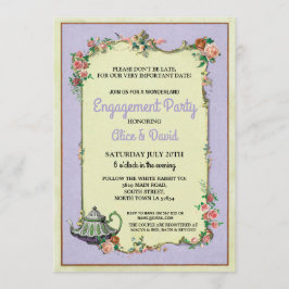 不思議の国の婚約のティーポットのカップルのパーティーの紫色 招待状