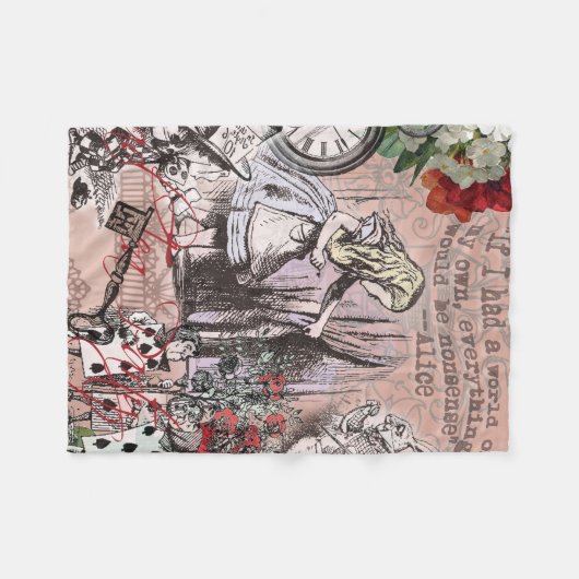 不思議の国の帽子とうさぎのアリス フリースブランケット (正面(横))