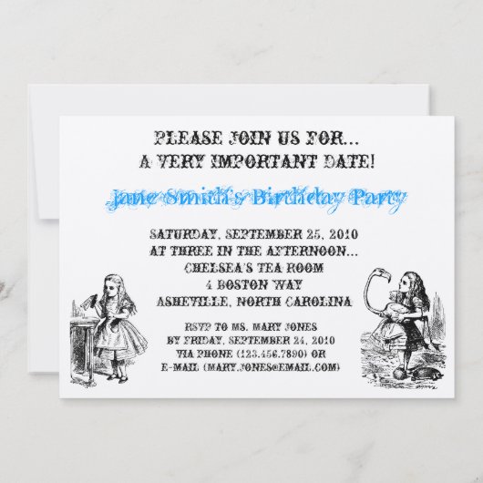 不思議の国の招待状のアリス 招待状 (裏面)