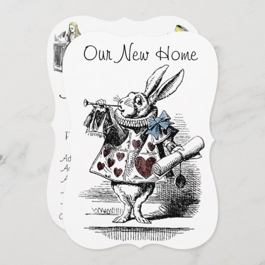 不思議の国の新しい家の発表カードのアリス 案内状 (正面/裏面)